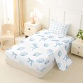 thumbnail image 2 of jejeloiu Blue Seashell Bow Twin Sheets For Girls,Coastal Pattern Bedding,Blue White,3pcs,1 Fitted Sheet and 1 Pillowcase, 2 of 6