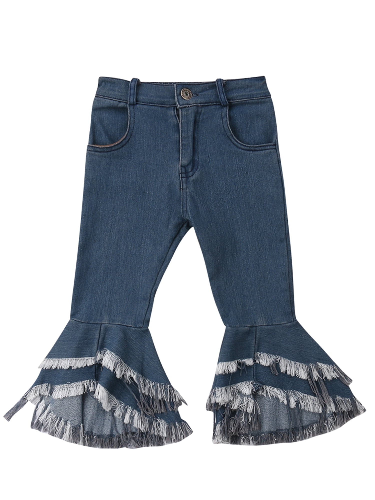 Pudcoco Girls Jeans Long Pants Toddler Denim Ruffle Flare Pants