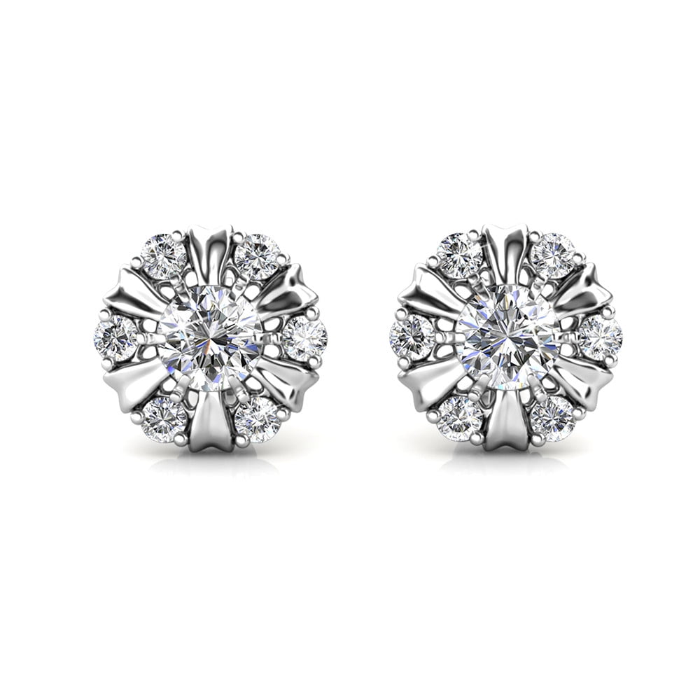 Cate & Chloe Millie 18K White Gold Earrings with Crystals, Stud Earrings for Women, Girls, Jewelry Gift for Any Occasion