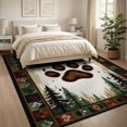 thumbnail image 3 of ODIKA 8'x10' Washable Area Rug Cabin Bear Paw Print Rustic With Centered Woodland Wildlife Emblem for King Size Bedroom Under Bed, Master Suite, Non-Shedding, Easy Care, 3 of 7