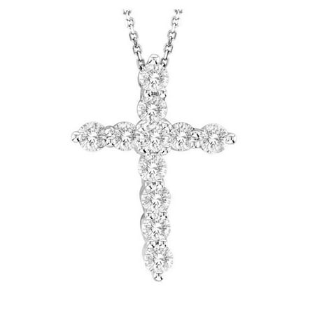 14w Diamond - PW29040-0.75 14W H-Si-2 0.75 Carat 14K White Gold H-SI-2 Classic Diamond Cross Pendant