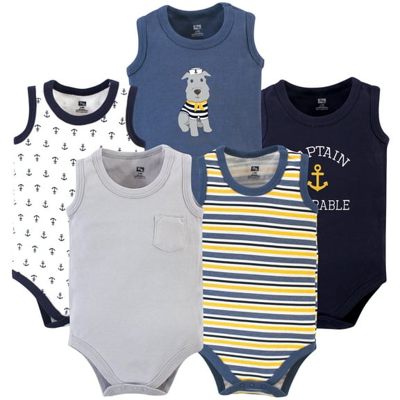 Luvable Friends Hudson Baby Sleeveless Bodysuits 5pk, Nautical Pup, 0-3M