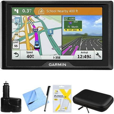 Garmin Drive 61 LM GPS Navigator with Driver Alerts - USA + Canada (010-01679-06) w/ Accessories Bundle Includes, Dual 12V Car Charger, Hardshell Case for 7-Inch Tablets, Bamboo Stylus Mini +