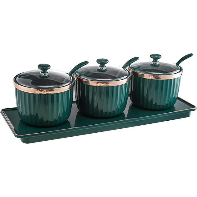 Seasoning Organizer Container Spice Jar Kitchen Spice Pot Spice Box Sturdy PP Material with Lid and Spoon,3 Pieces