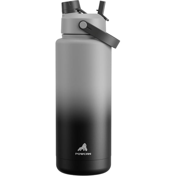 POWCAN 40 oz Insulated Water Bottle with 2-in-1 Straw and Spout Lid, Keep Cold 24H, Leak-Proof, BPA-Free, Double Wall Stainless Steel Water Bottle for Sports, Gym, Travel, and School (Obsidian)