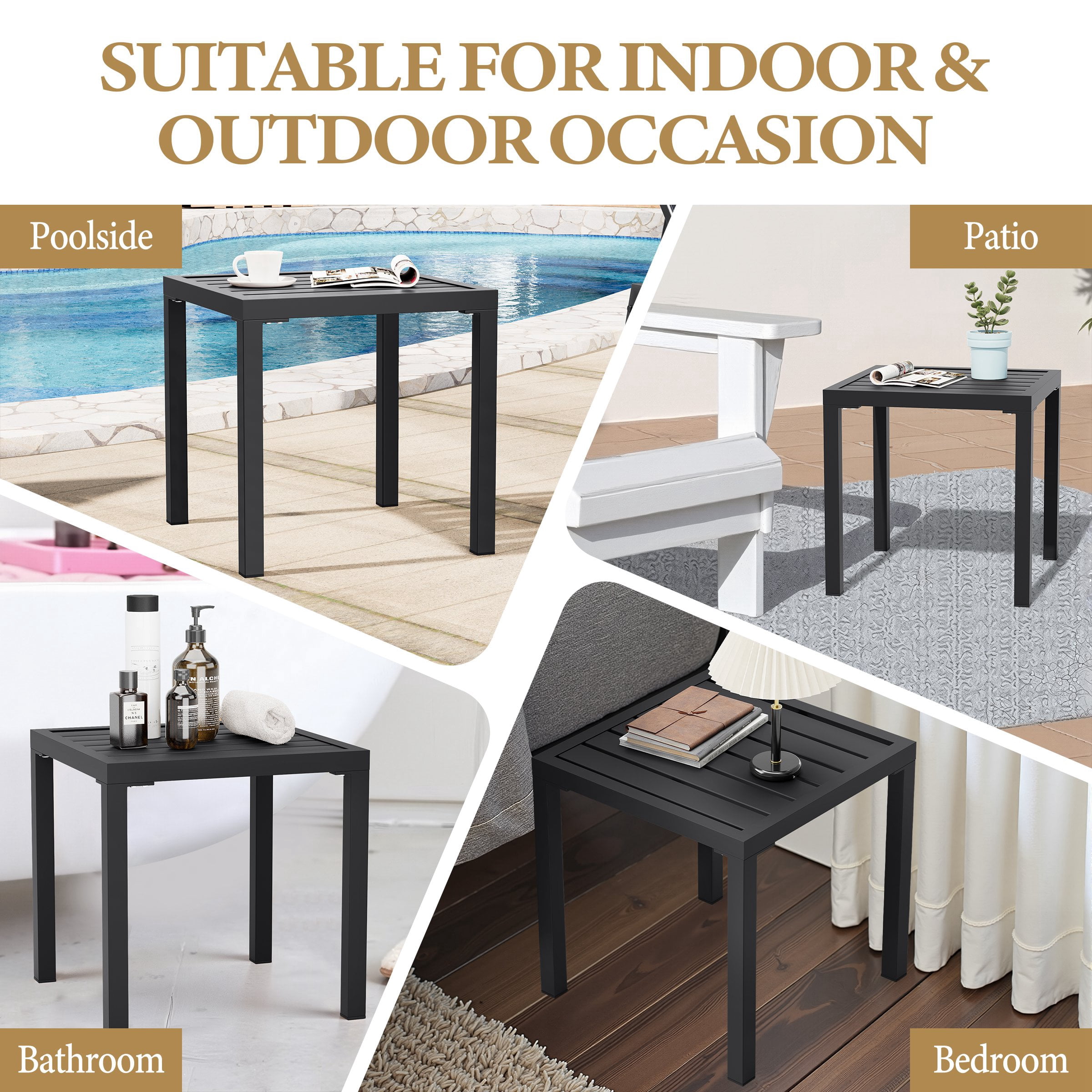 Pellebant 16" Outdoor Side Table, All-Weather Square Metal Patio End Table for Garden, Porch, Deck, Backyard, Black