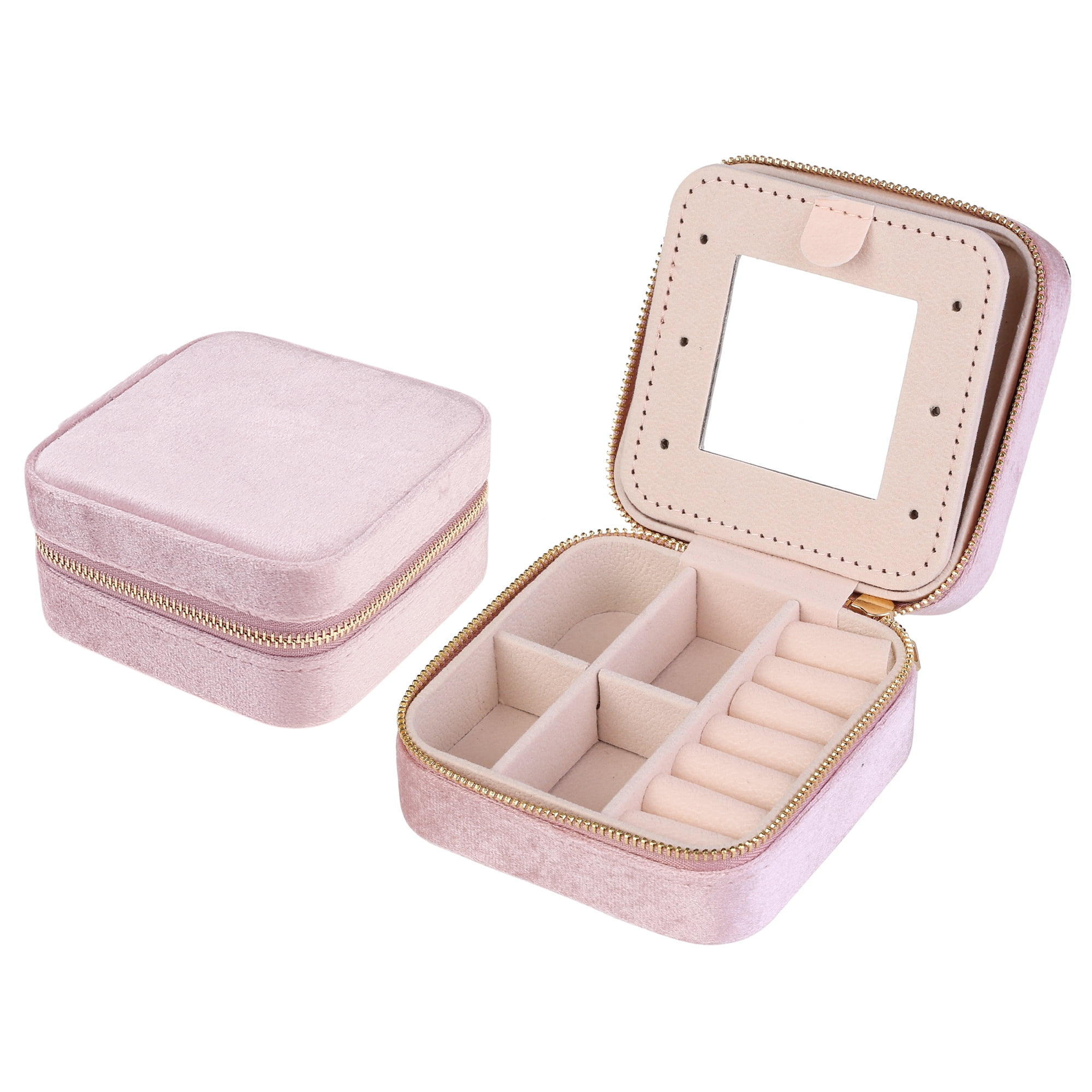 Unique Bargains Jewelry Box Small PU Leather Jewelry Organizer Case Storage Display Holder Pink