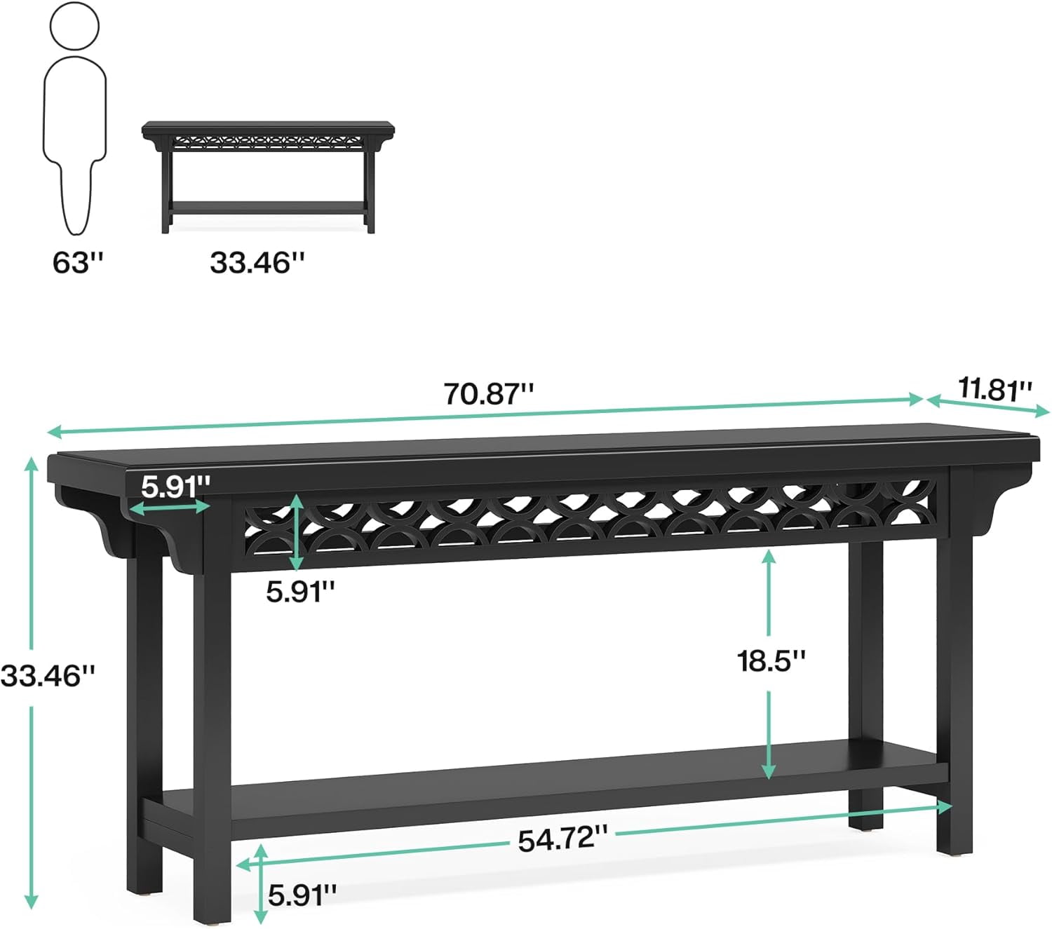 Tribesigns 70.8-Inch Solid Wood Long Console Table, Farmhouse Entryway Table with Storage, Narrow Sofa Table for Living Room Entryway Hallway (Black)