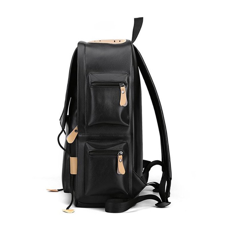 Black Men's Fashion Backpack Large Capacity Waterproof Backpack Pu