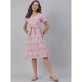 thumbnail image 3 of Jansaya Indian Round Neck Half Sleeve Floral Light Pink Cotton Western Dress For Women, 3 of 7