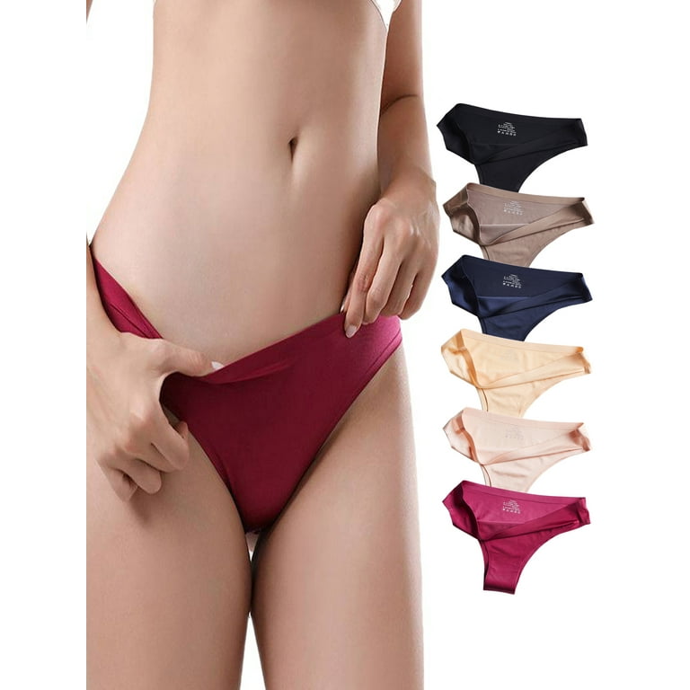 Buankoxy Women Seamless Bikini Underwear Sexy Ice Silk T-Back Thongs 6  Pack(Size 7) 