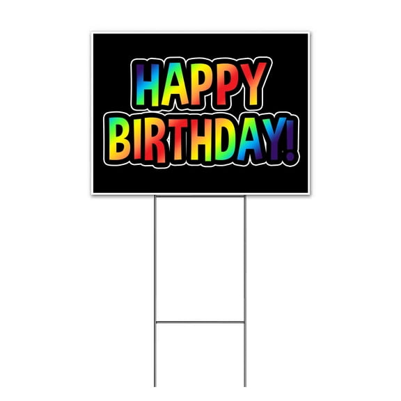 Happy Birthday (18" x 24") Yard Sign, Includes Metal Step Stake