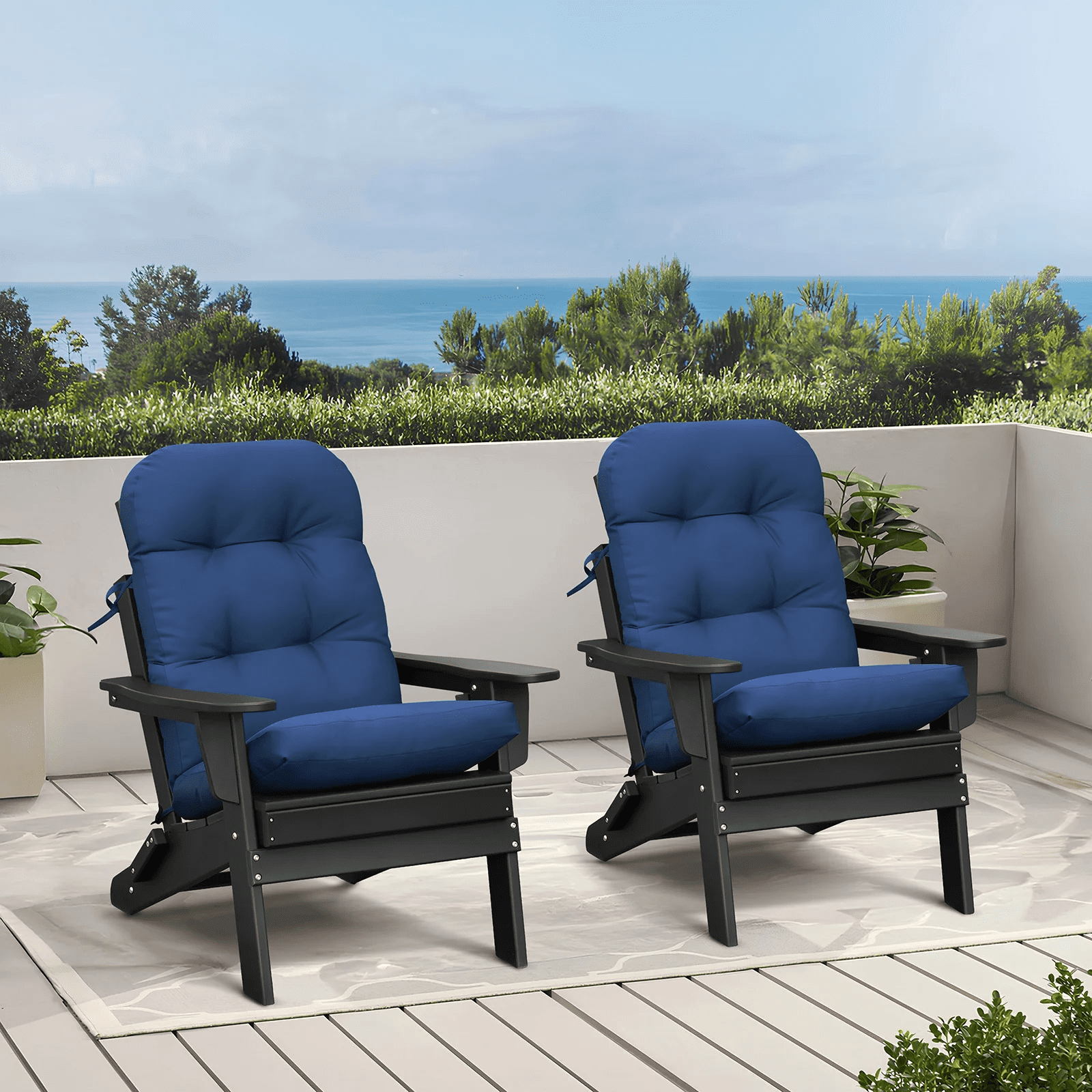 Umi Patio Adirondack Chair Cushion, Waterproof Outdoor Chair Pillow, High-Back, Navy Blue, 2PC