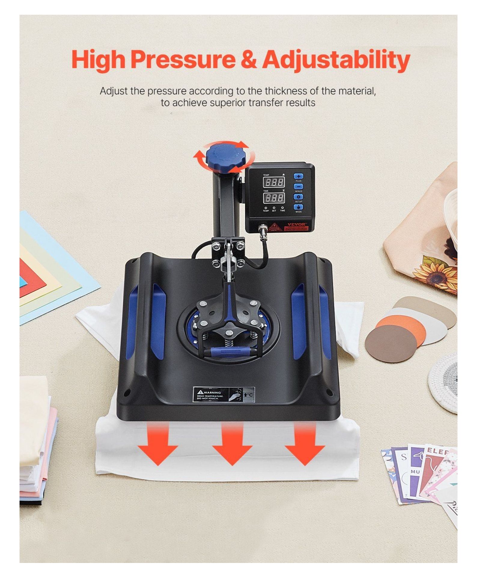 Heat Press Machine 15x15 inch 8 in 1 Sublimation Machine - Digital Control, Swing Away, for T-Shirts, Mugs, Hats