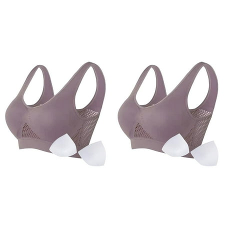 2 Pack Womens Comfort Sports Bra Seamless Wirefree Breathable Yoga Bra Sleep Bra Workout Running Sports Bra Pack for Women Custom Sports Bra Bra Comfort Womens Sports Bra with Pads Womens Strapless