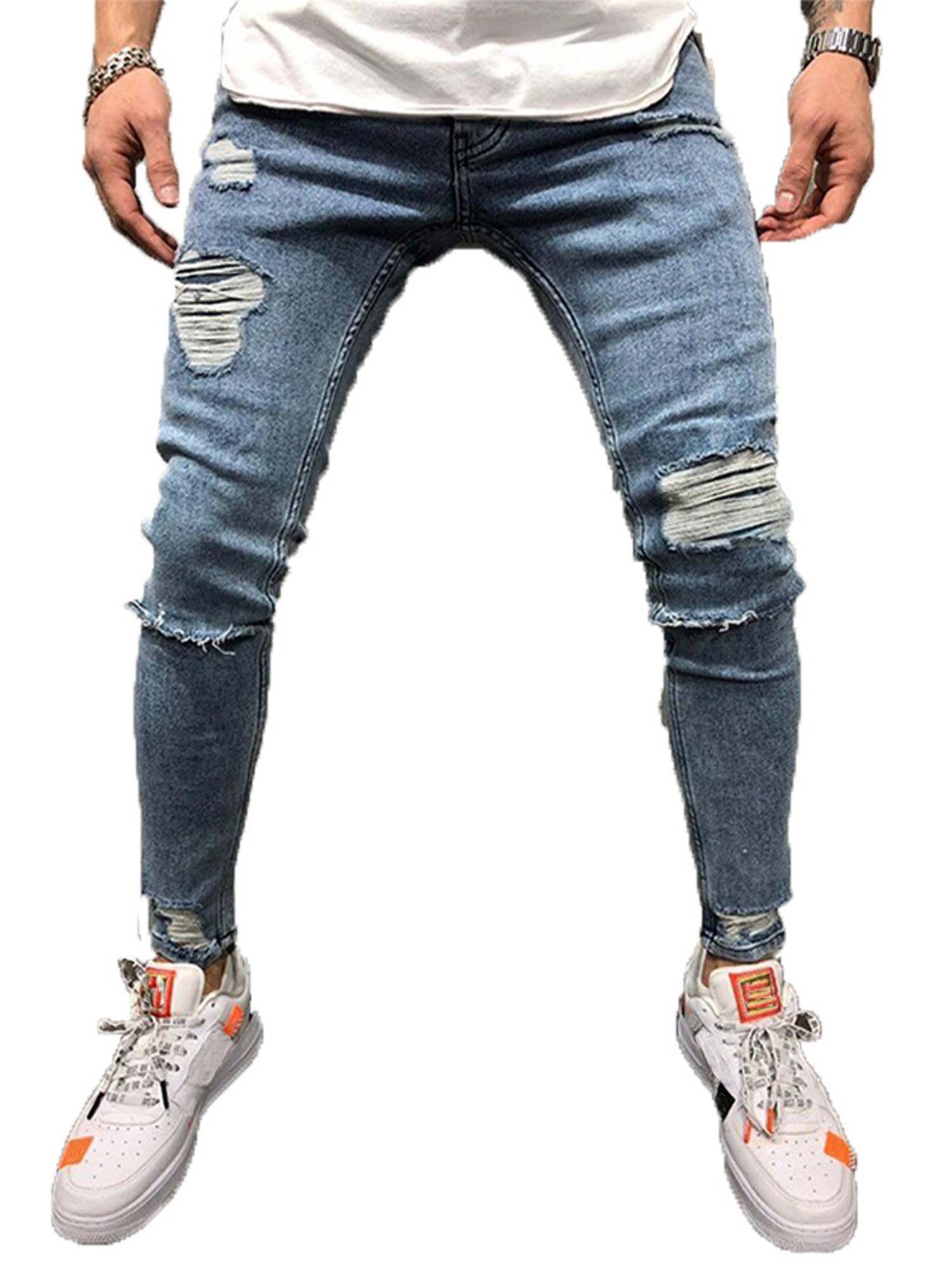 Men's Skinny Stretch Pants Denim Ripped 