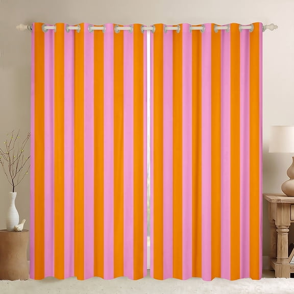 Feelyou Orange Pink Striped Black Out Curtains for Kids, Abstract Ombre Curtains Pack of 2 (42x63 Each), Modern Fashion Bedroom Curtains, Window Curtains Home Decor