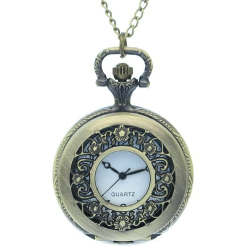 FobTime Antique Vintage Golden Long Chain Hollow Flower Shape Design Case Women Men Pocket Watches