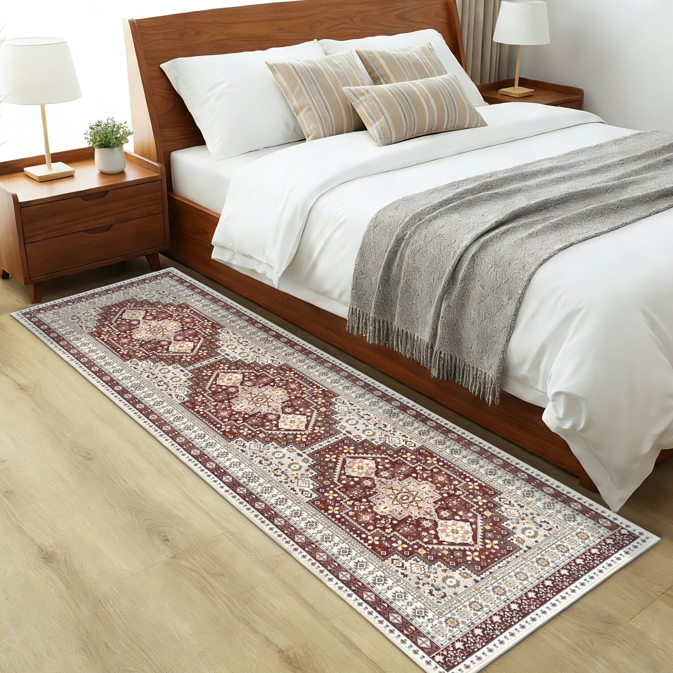 ARJINCUTE Vintage Distressed Bohemian Brown Runner Rugs, 2' x 8' Non-Slip Washable Low Pile Fold-able Floor Mat for Hallway, Kitchen, Entryway, Laundry Room