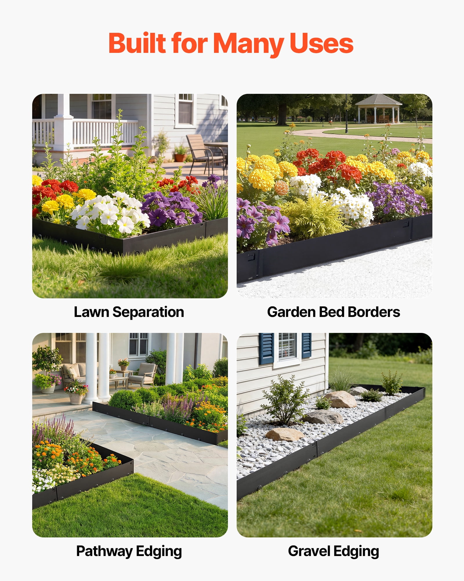 VEVOR Galvanized Steel Landscape Edging, 6-Pack 40 x 8.15 Inch Metal Edging for Landscaping with Gloves, Easy-to-Install, Heavy Duty Metal Garden Edge Border for Flower Bed, Yard Pathway
