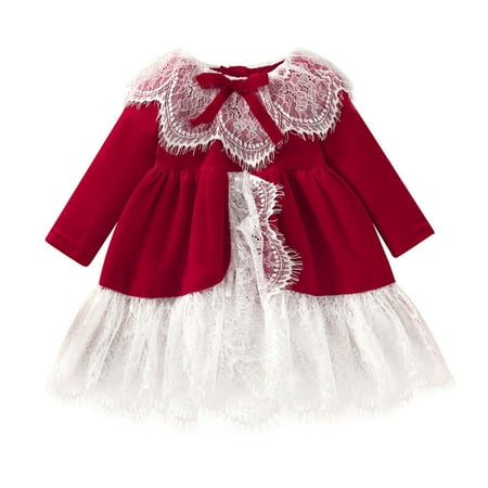 

Youmylove Toddler Girls Christmas Long Sleeve Lace Patchwork Princess Dress Xmas Party Ruffles Dresses For Autumn Cute Clothing