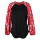 thumbnail image 5 of Sudadera de mujer Linterna Manga larga Cuello redondo Dobladillo curvado Patchwork Impreso Jersey suelto Top Negro L, 5 of 7