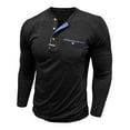 thumbnail image 7 of VSSSJ Mens Casual Long Sleeve Henley Shirts Fashion Button Round Neck Relaxed Fit Lightweight Pullover T Shirts with Pocket Black XXL, 7 of 7