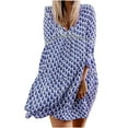thumbnail image 2 of Women Dresses Plus Leisure Dresses Printed Loose V-neck Sexy Printed Long Sleeved Fashion Dresses Blue Trendy Skirt Size L, 2 of 4