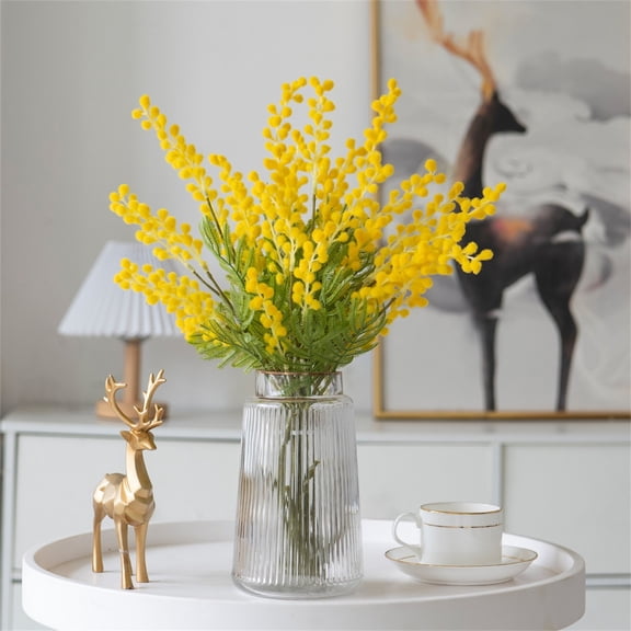 HBBKVI 20" Indoor Artificial Flowers, Yellow Fake Leucaena for Home Decoration, Faux Flower Bouquet Floral Decor