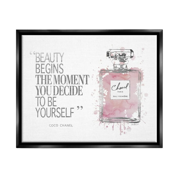 Stupell Industries Beauty Begins Fashion Perfume Jet Black Framed Floating Canvas Wall Art, 16x20, by Amanda Greenwood