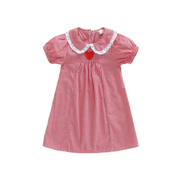 BemeyourBBs Toddler Baby Girl Valentines Dress Outfit Love Heart Embroidery Plaid Gingham Dress Spring Summer Clothes