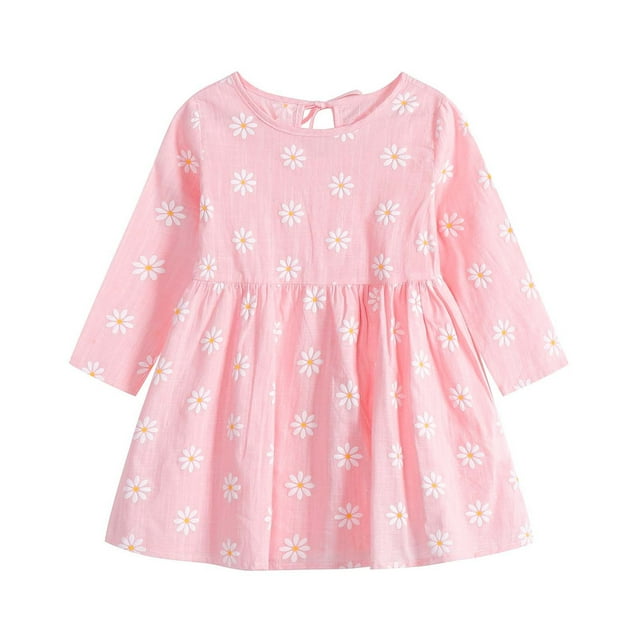 Odeerbi Niñas Manga Larga Floral Vestido Algodón Princesa Infantil Primavera A-Line Dress