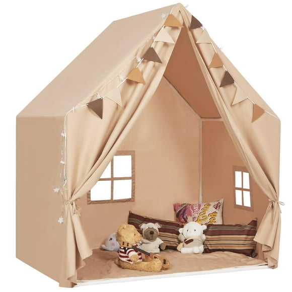 MORITECK Kids Play Tent with Padded Mat & Star LED Lights for Ages 4-8-10 Year Old Girls Boys, Large Cute Indoor Play Room House Tent for Toddler Chi