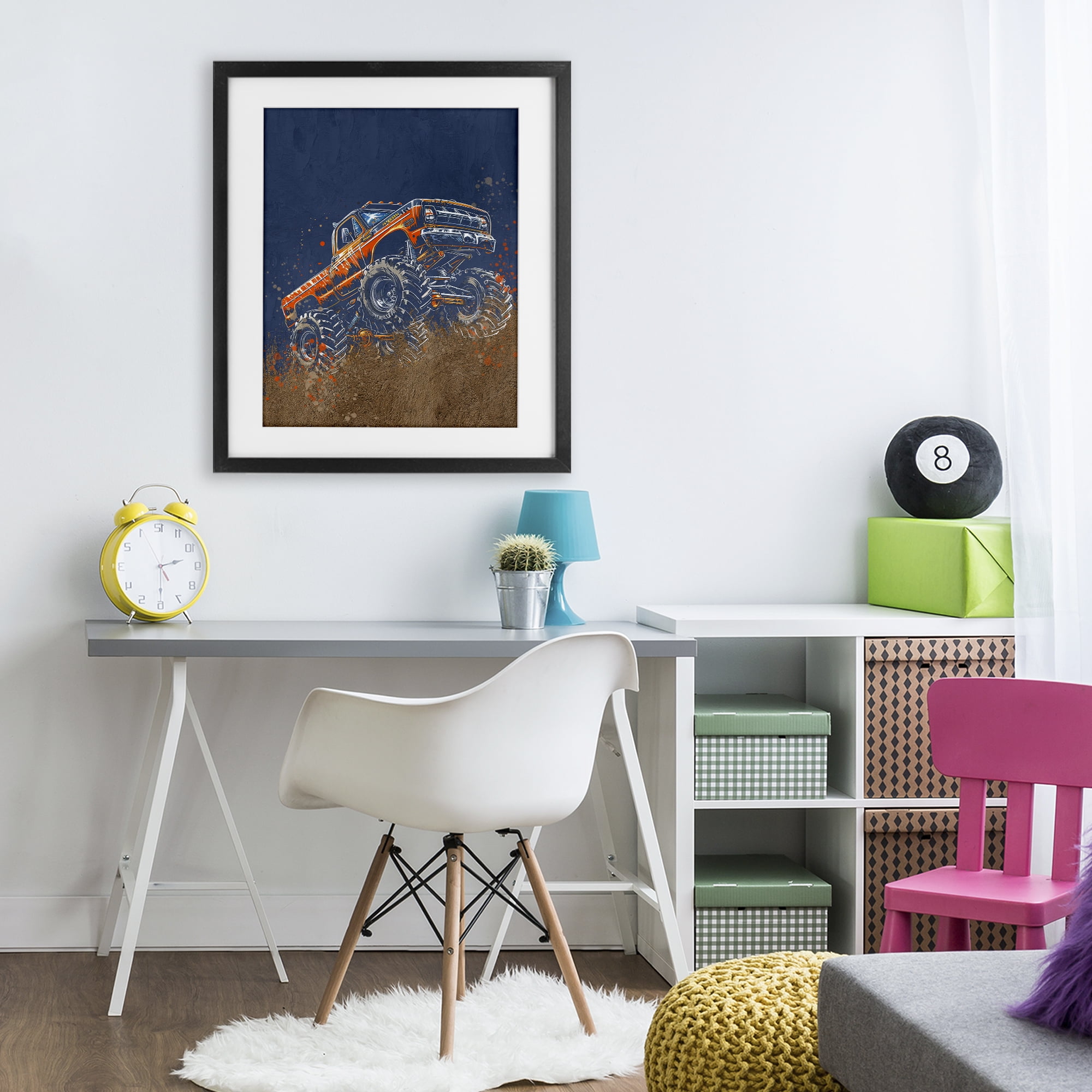 My Jam Monster Truck Black Framed Print Under Glass, design by Kim Allen
