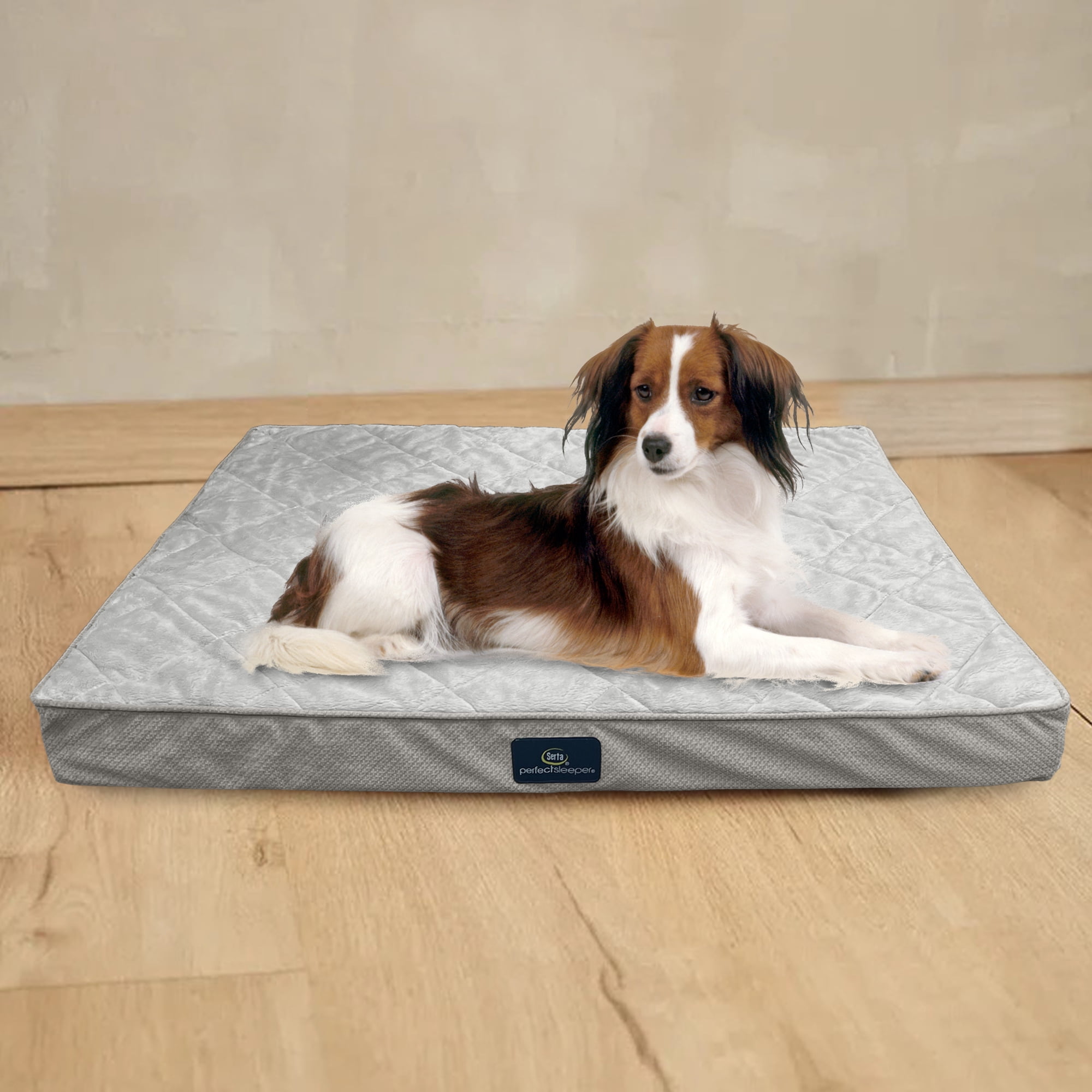 Serta Quilted Orthopedic Pillowtop Dog Bed with Removable Cover, Gray, Large