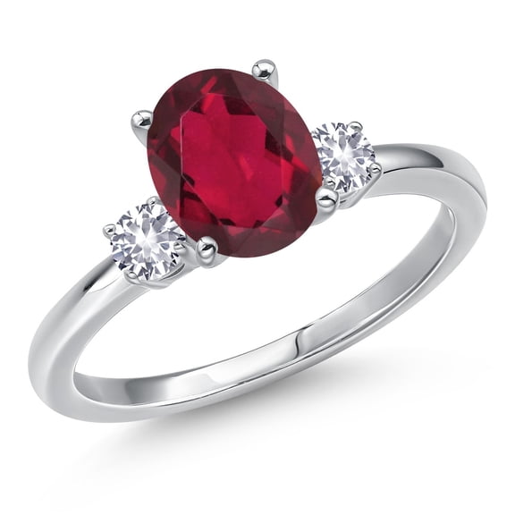 Gem Stone King 14K White Gold Ruby Red Mystic Quartz and White Created Sapphire Engagement Ring for Women | 2.06 Cttw | Oval 9X7MM | Gemstone Birthstone | Size 5