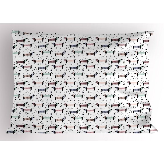 Ambesonne Dog Pillow Sham, Dachshund Silhouettes Dots, 36" X 20", Multicolor