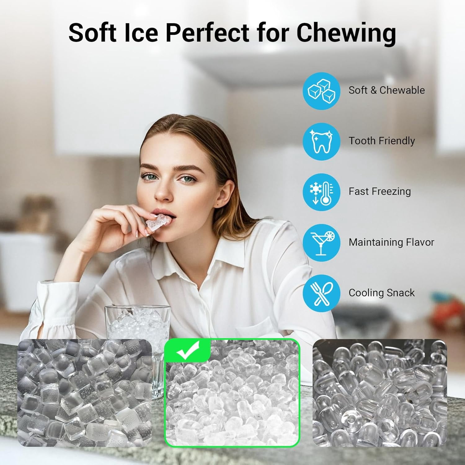XUTUMM Nugget Ice Maker Machine, 35lbs Daily, Self-Cleaning, One-Touch, Home/Kitchen