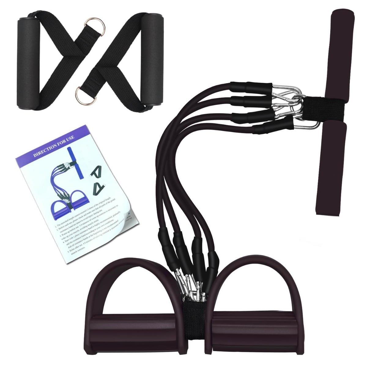 Pedal Resistance Band, 4-Tube Elastic Pull Rope, Sit-up Equipment, Yoga Strap Bodybuilding Expander, Exercise Bands, Fitness Equipment for Abdomen, Waist, Arm, Leg Stretching Slimming Training