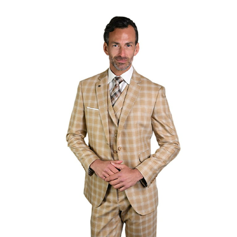 Pronti Men's Walking Suit Rust Plaid Foil Trim Dressy Menswear SP6505
