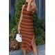 thumbnail image 3 of Vestido PRETTYGARDEN Midi Sin Mangas a Rayas con Abertura Marrón Talla L, 3 of 5
