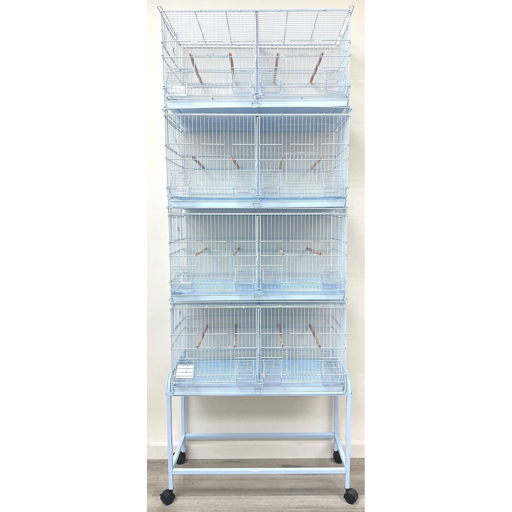 LOT of 4 White Stackable Double Breeder Flight Bird Parrot Breeding Cage Center Dividers Side Breeding Nest Box Doors With Detachable Rolling Stand