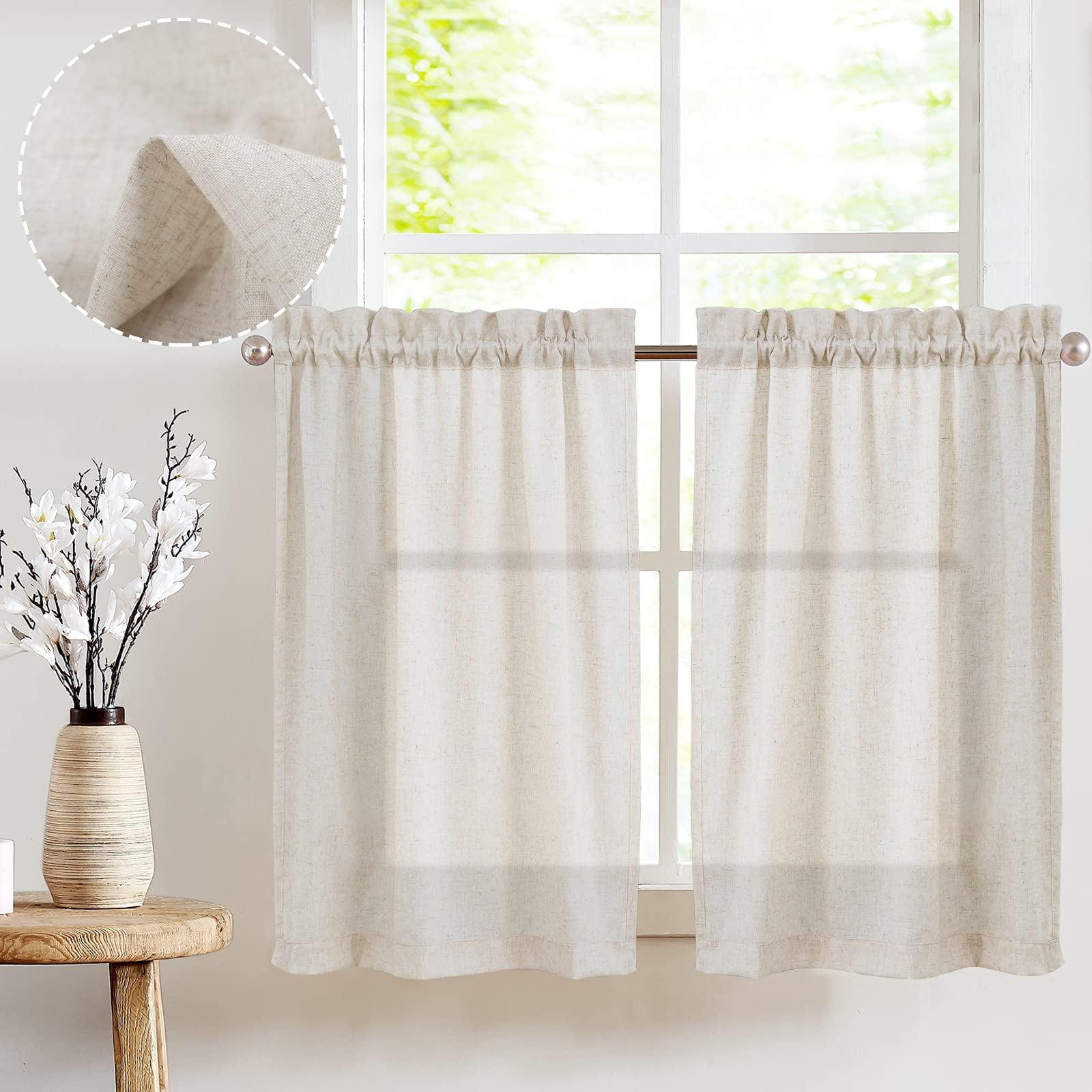 WPKIRA Kitchen Valance Short Curtains for Bath Room Solid Sheer Curtains 21 Inch Length Rod Pocket Top Window Treatment Panel for Small Window White, 1 Panel Per Package,39 Width x 21 Length 