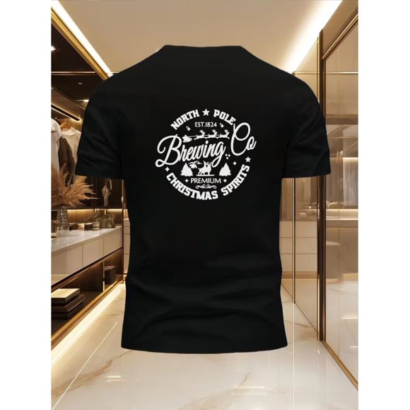 Men'S Short-Sleeve Round Neck T-Shirt with a Creative NORTH POLE Print on The Back, Designed for Casual And Comfortable