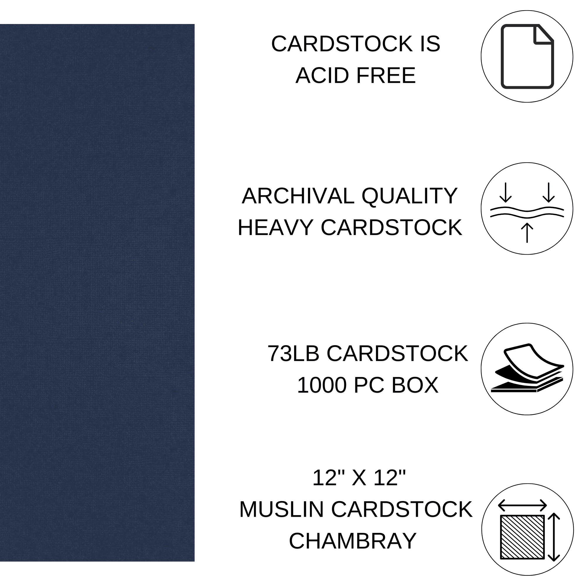 PA Paper Accents Muslin Cardstock 12" x 12" Chambray, 73lb colored cardstock paper for card making, scrapbooking, printing, quilling and crafts, 1000 piece box