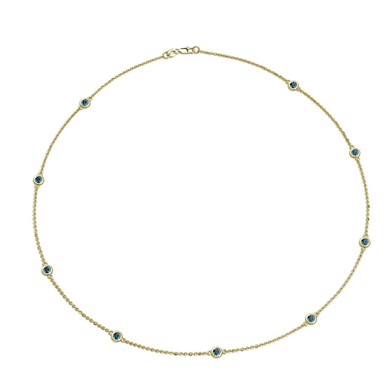 Blue Diamond 9 Stations Necklace 0.63 cttw in 14K Yellow Gold by TriJewels