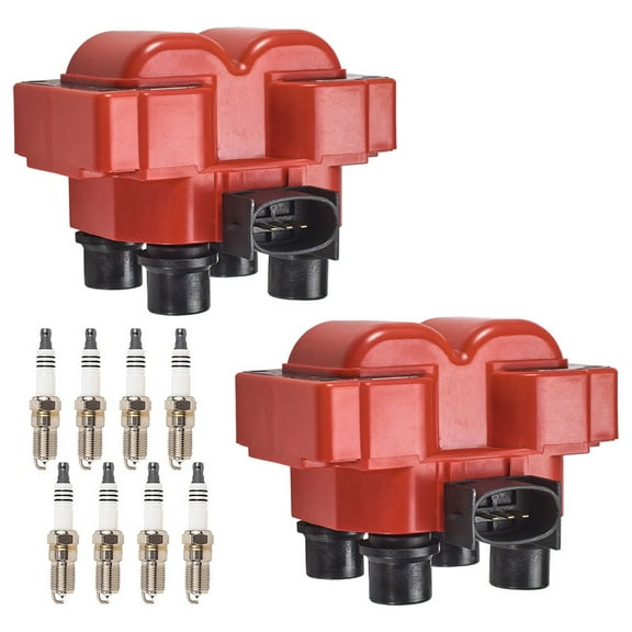 Set of 2 ISA Brand Red Color Ignition Coils and 8 ISA Spark Plugs Compatible with 1991-1997 Mercury Grand Marquis 4.6L V8 -cc 281ci Replacement for FD487