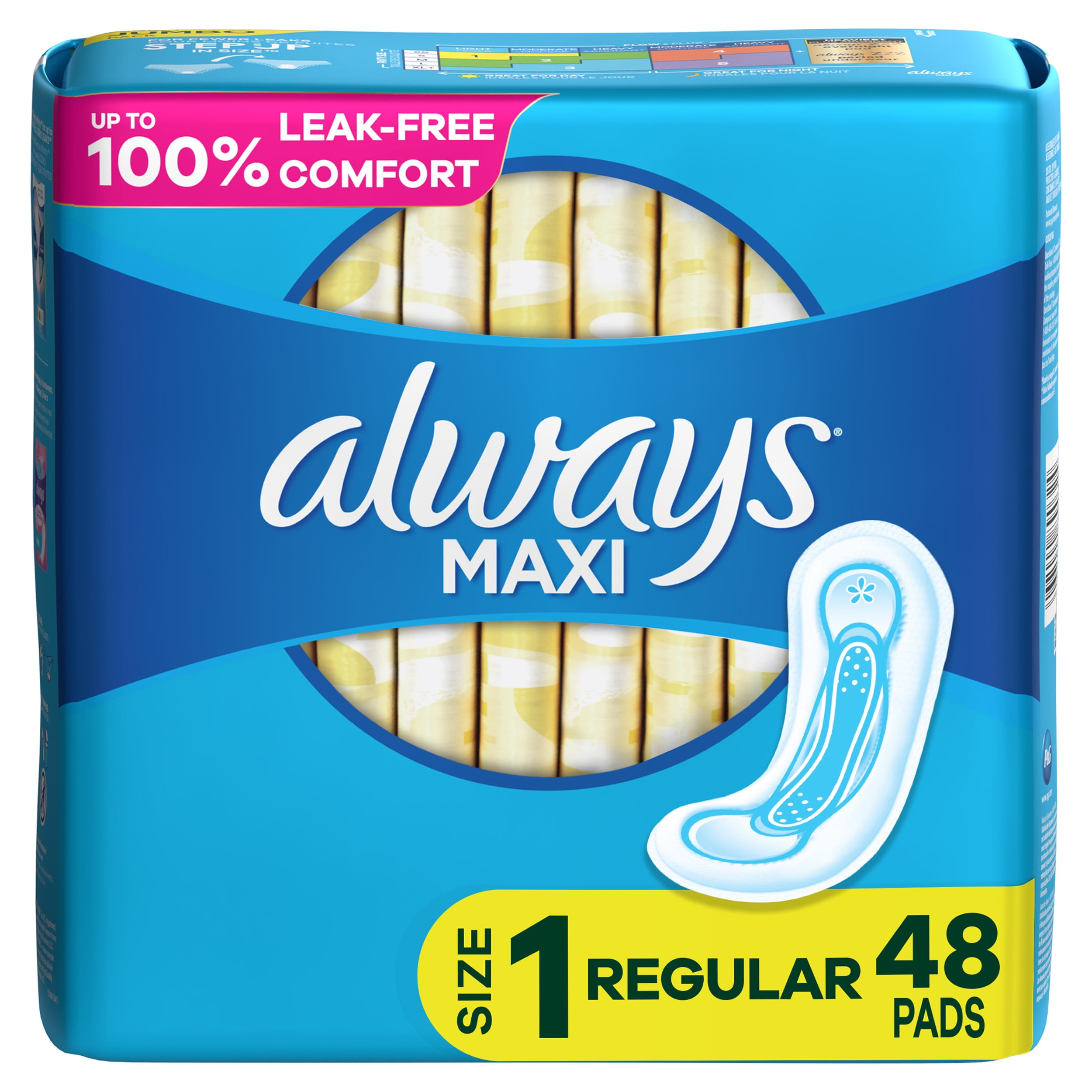 Always Maxi Daytime Pads without Wings, Size 1, Regular, Unscented, 48