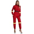 thumbnail image 2 of TiaoBug Woman Fire Fighter Costume Halloween Outfit Long Sleeve Front Zipper Bodysuit Uniform Jumpsuit Red 3XL, 2 of 7
