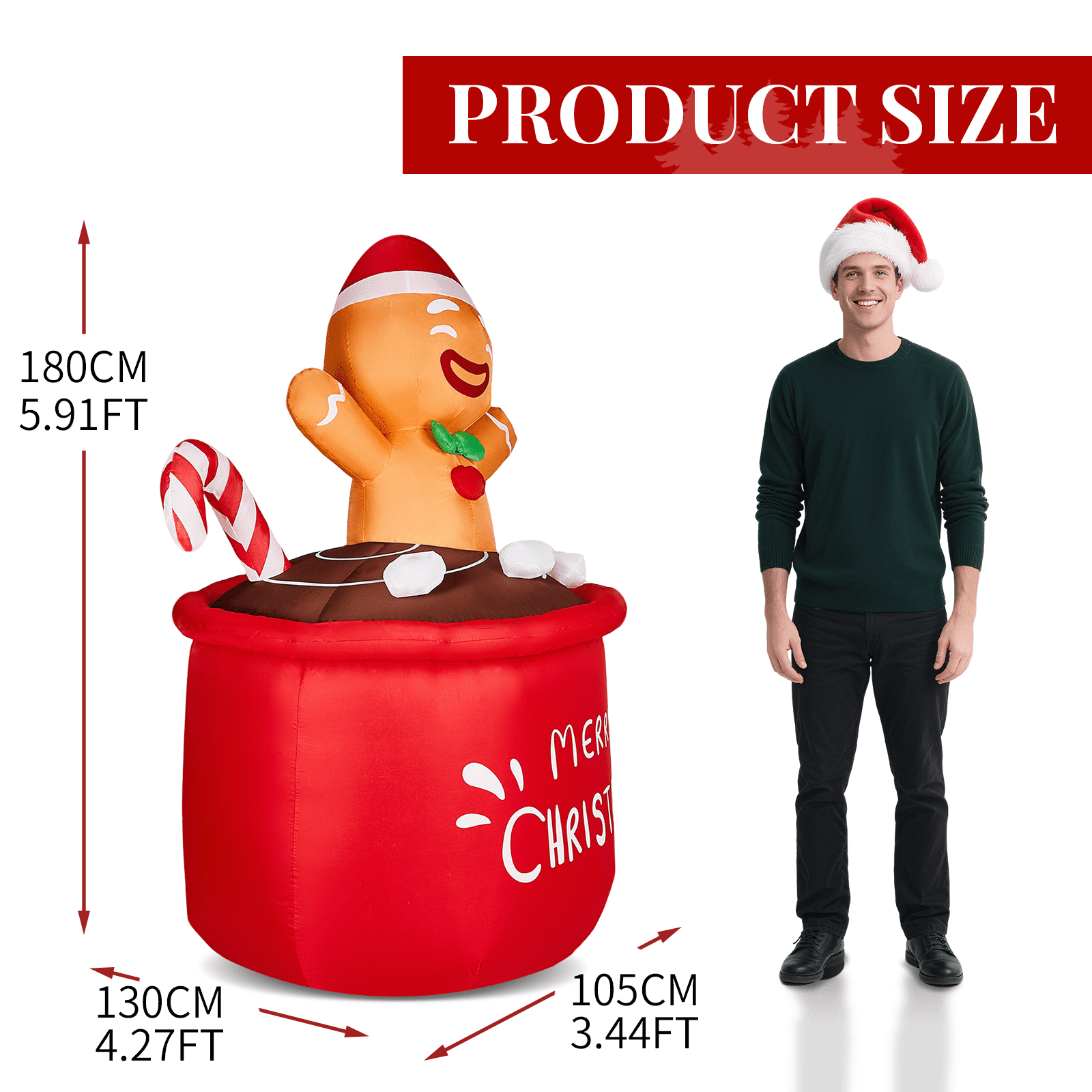 Astoutdoor 6.5 ft Lighted Christmas Inflatable Decoration, Gingerbread Man in Cup, Blow Up Yard Decor with Built-in LED Lights